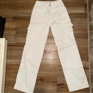 $70 Zara Straight-Leg Cargo Pants White Pockets Flat Front Women Sz 2